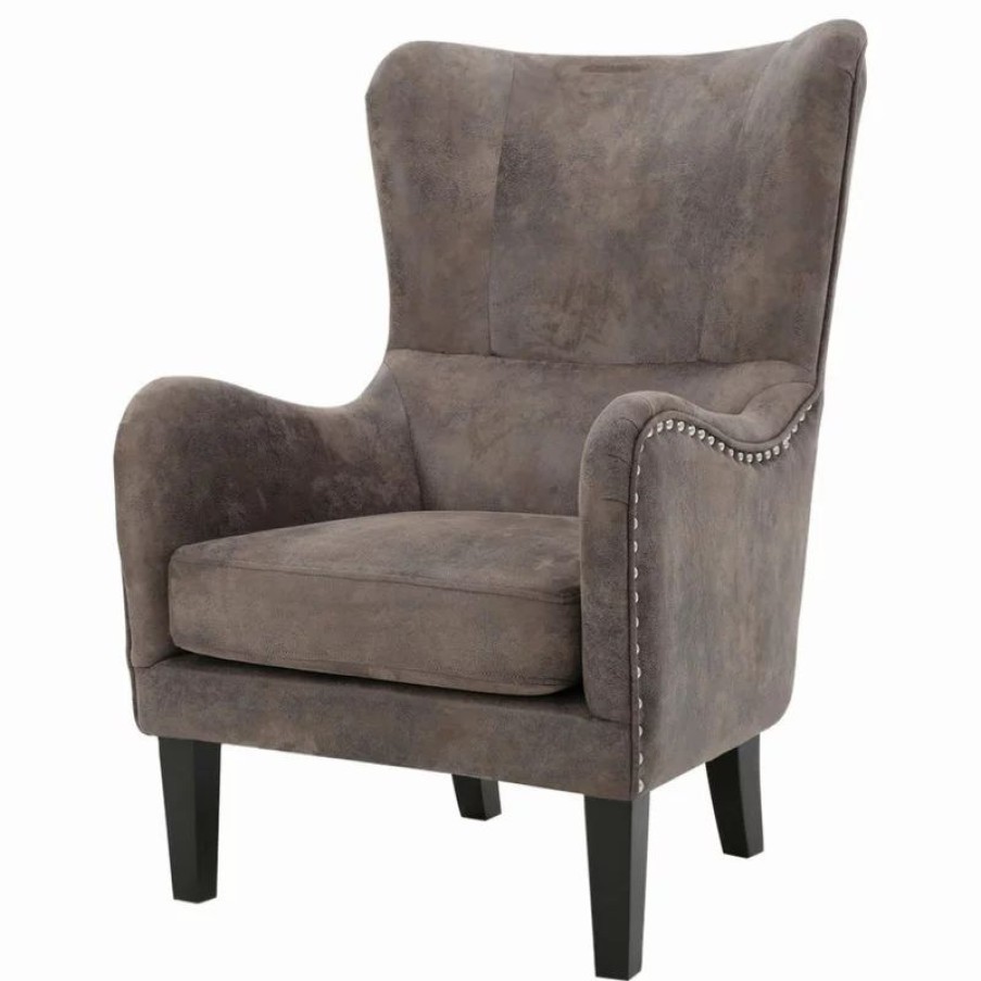 Chairs * | Gdfstudio Lorenzo Contemporary Wingback Club Chair With Nailhead Trim, Gray Brown