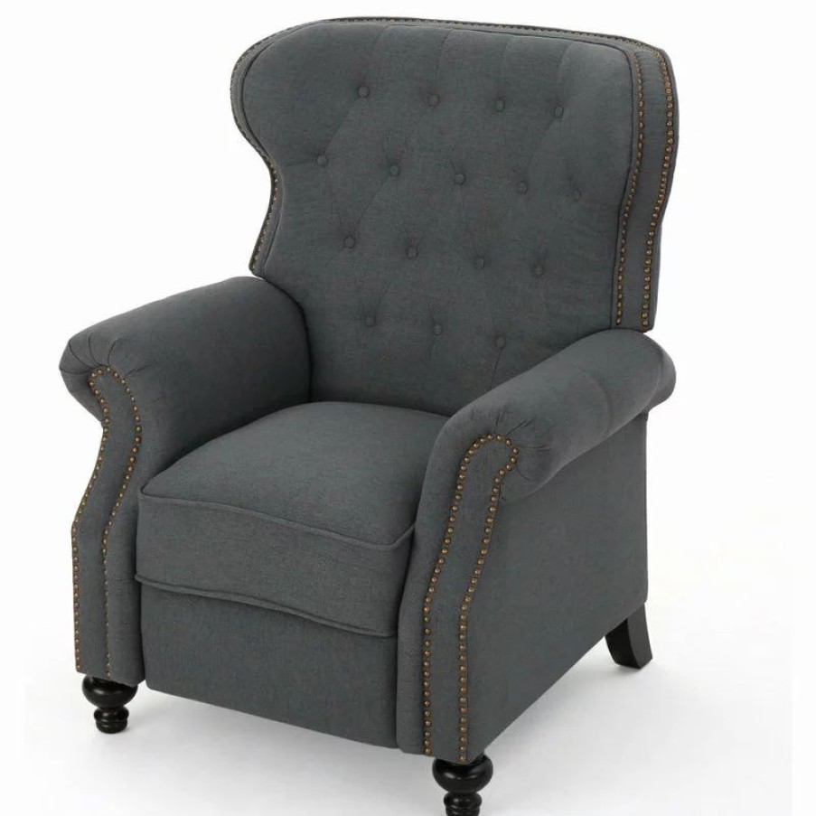 Chairs * | Gdfstudio Gdf Studio Walder Contemporary Tufted Fabric Recliner With Nailhead Trim, Charcoal