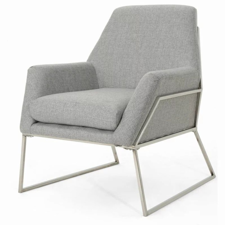 Chairs * | Gdfstudio Gdf Studio Zach Modern Fabric Armchair With Stainless Steel Frame, Gray