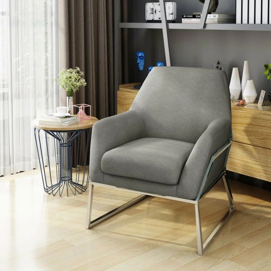 Chairs * | Gdfstudio Gdf Studio Zach Modern Fabric Armchair With Stainless Steel Frame, Gray