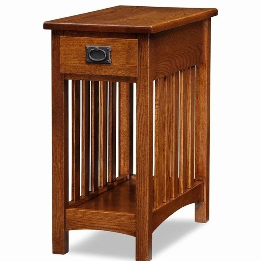 Coffee & Accent Tables * | Leick Home Leick Furniture Mission Wood End Table In Medium Oak Brown