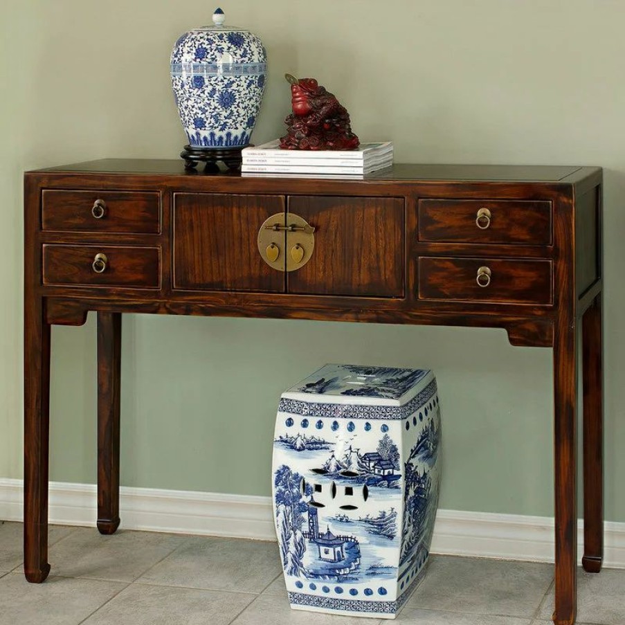 Console Tables * | China Furniture And Arts Mahogany Finish Elmwood Chinese Mandarin Console
