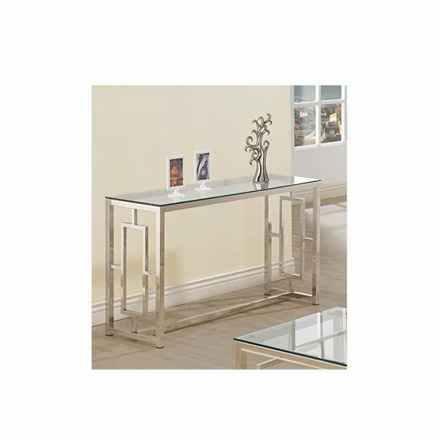 Console Tables * | Coaster Home Furnishings Coaster Cairns Glass Top Console Table In Nickel And Clear