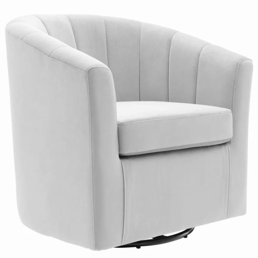 Chairs * | Modway Prospect Performance Velvet Swivel Armchair, Light Gray
