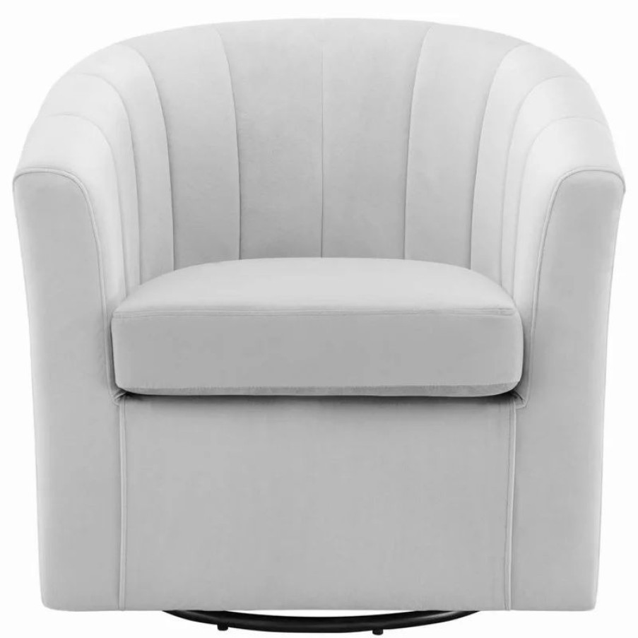 Chairs * | Modway Prospect Performance Velvet Swivel Armchair, Light Gray