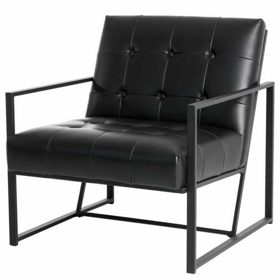 Chairs * | Glitzhome 29.25 H Pu Leather Tufted Accent Chair, Black