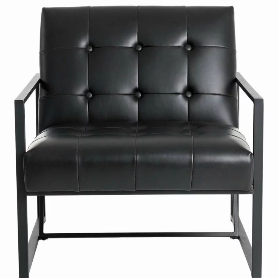 Chairs * | Glitzhome 29.25 H Pu Leather Tufted Accent Chair, Black
