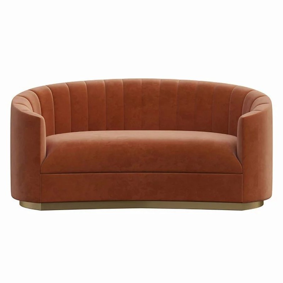 Sofas & Sectionals * | Homary 70.9 Curved Sofa Orange Velvet Upholstery Modern Couch Floor Sofa In Small
