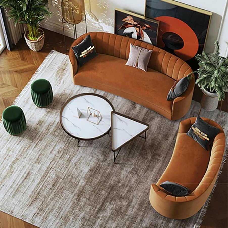 Sofas & Sectionals * | Homary 70.9 Curved Sofa Orange Velvet Upholstery Modern Couch Floor Sofa In Small