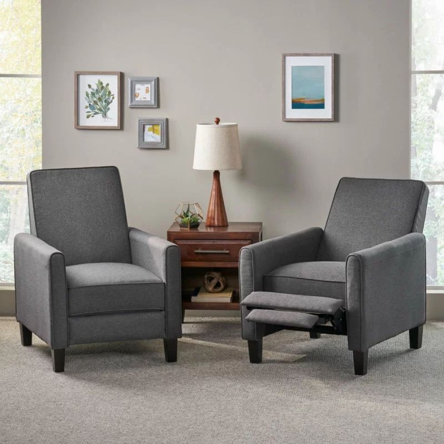 Chairs * | Gdfstudio Susan Fabric Recliner, Set Of 2, Smoke And Dark Brown