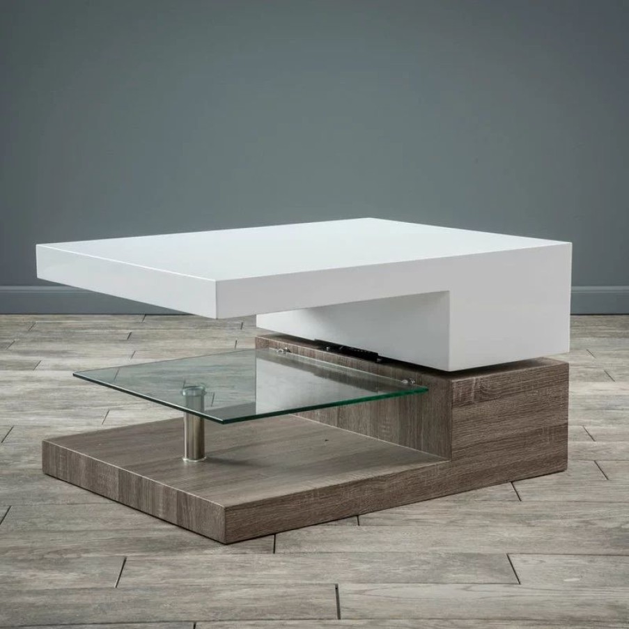 Coffee & Accent Tables * | Gdfstudio Gdf Studio Emerson Rectangular Mod Swivel Coffee Table With Glass