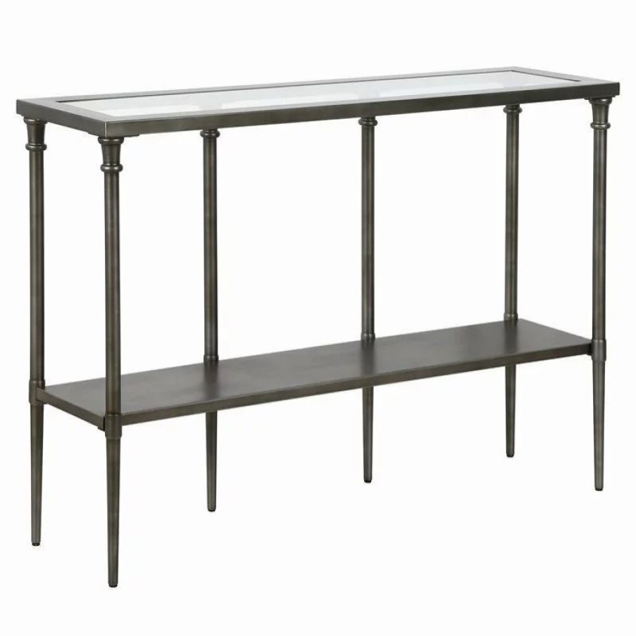 Console Tables * | Henn&Hart 45 Aged Steel Metal/Glass Console Table