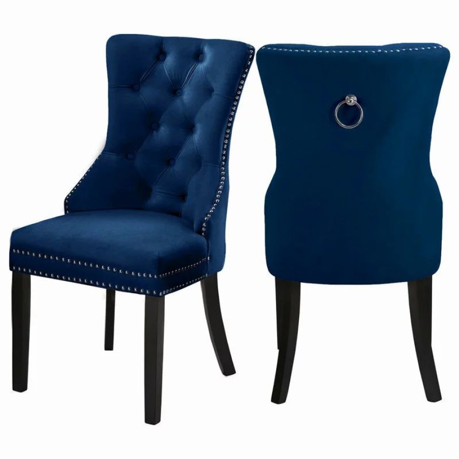 Chairs * | Mod The Monarch Dining Chair, Navy, Velvet Set Of 2