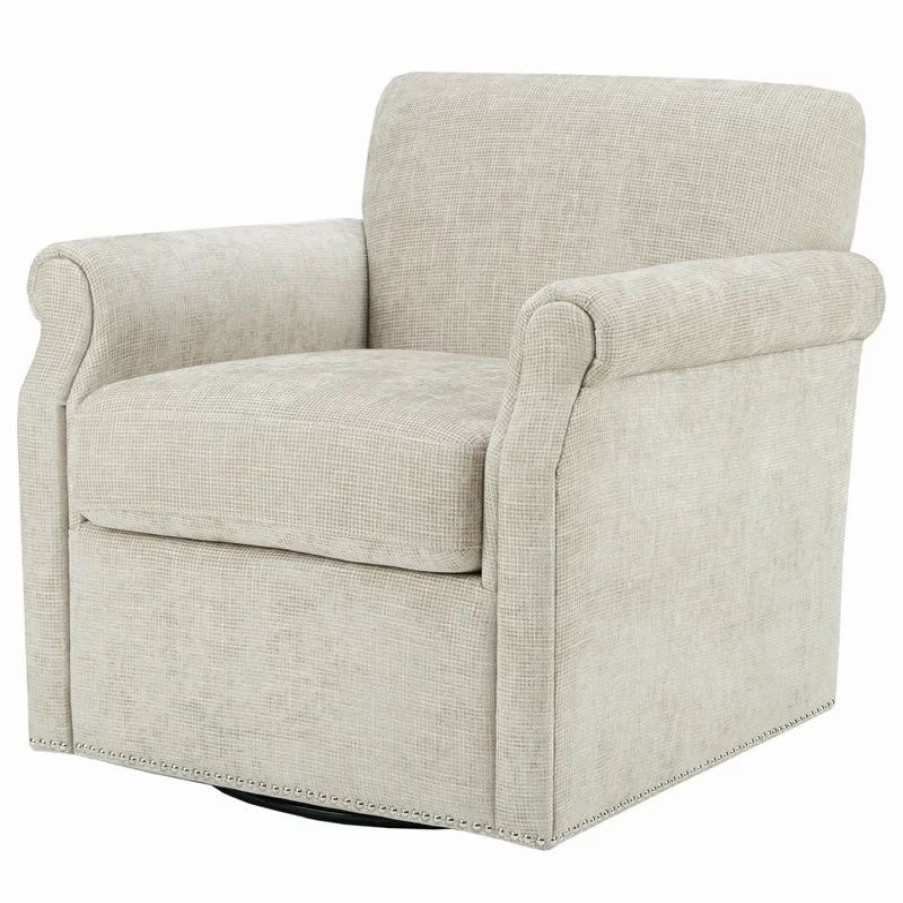 Chairs * | Olliix Madison Park Aldrich Armed Lounge Chair With Swivel Base Beige