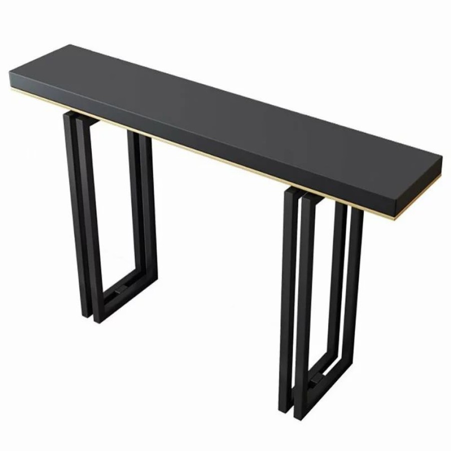 Console Tables * | Homary 39 Entry Accent Table Narrow Console Table Black Solid Wood & Metal In Small