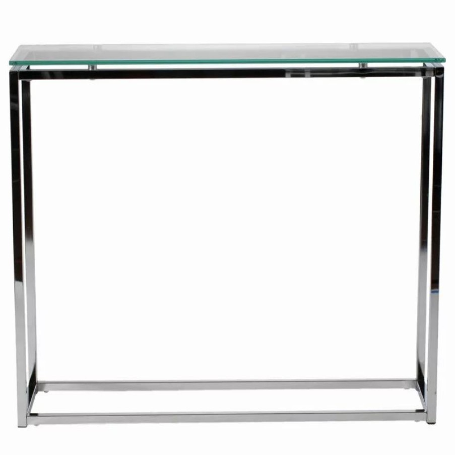 Console Tables * | Euro Style Sandor Console Table, Clear Glass/Chrome