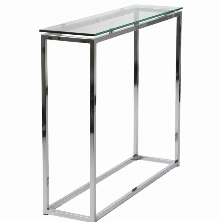 Console Tables * | Euro Style Sandor Console Table, Clear Glass/Chrome