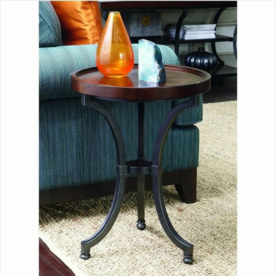 Coffee & Accent Tables * | Hammary Furniture Hammary Barrow Round Chairside Table With Mahogany Top And Metal Base