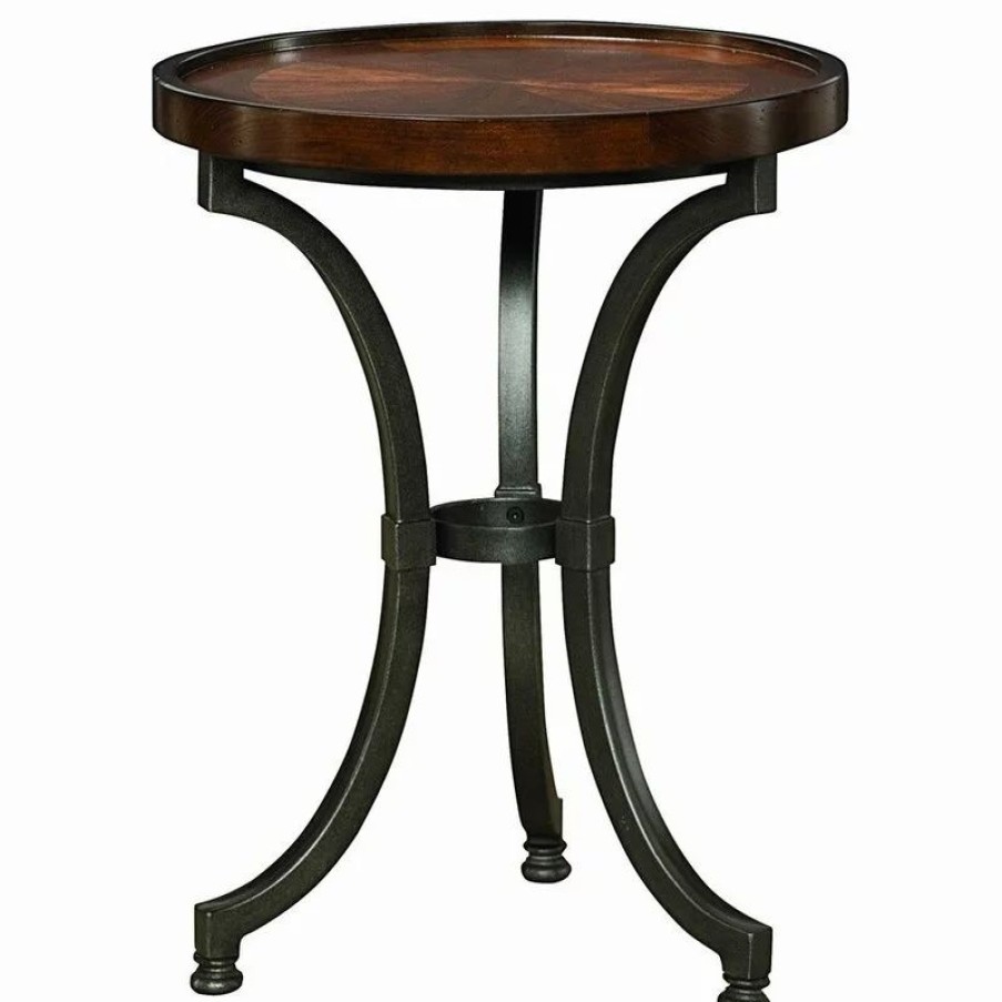 Coffee & Accent Tables * | Hammary Furniture Hammary Barrow Round Chairside Table With Mahogany Top And Metal Base