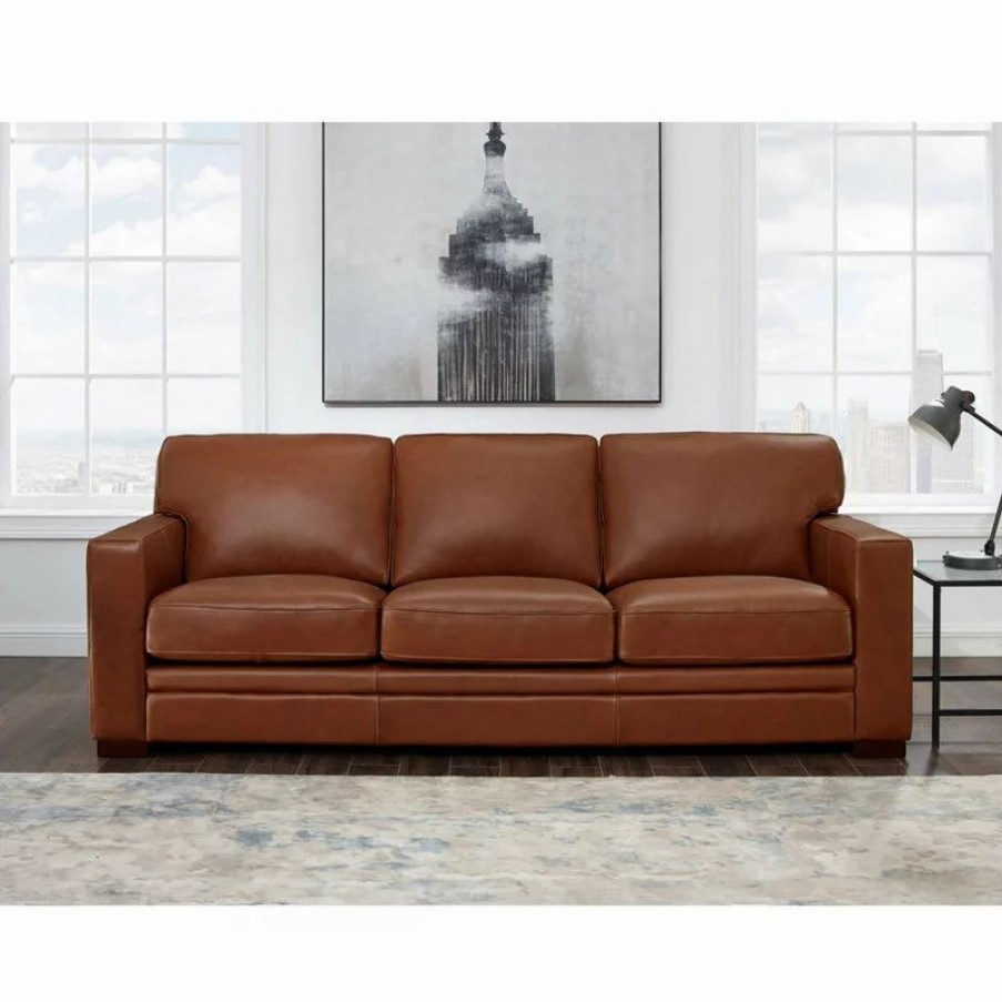 Sofas & Sectionals * | Hydeline Usa Hydeline Dillon Top Grain Leather Sofa Collection, Cinnamon Brown, Sofa