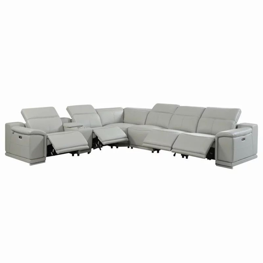 Sofas & Sectionals * | Luxuriant Furniture Frederico Genuine Italian Leather 7-Piece 1 Console 4-Power Reclining Sectional, Light Gray