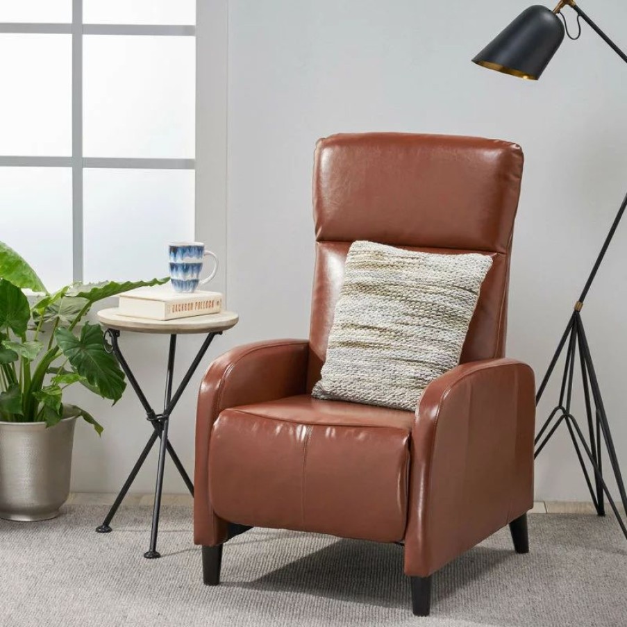 Chairs * | Gdfstudio Gdf Studio Trenton Leather Recliner, Hazelnut