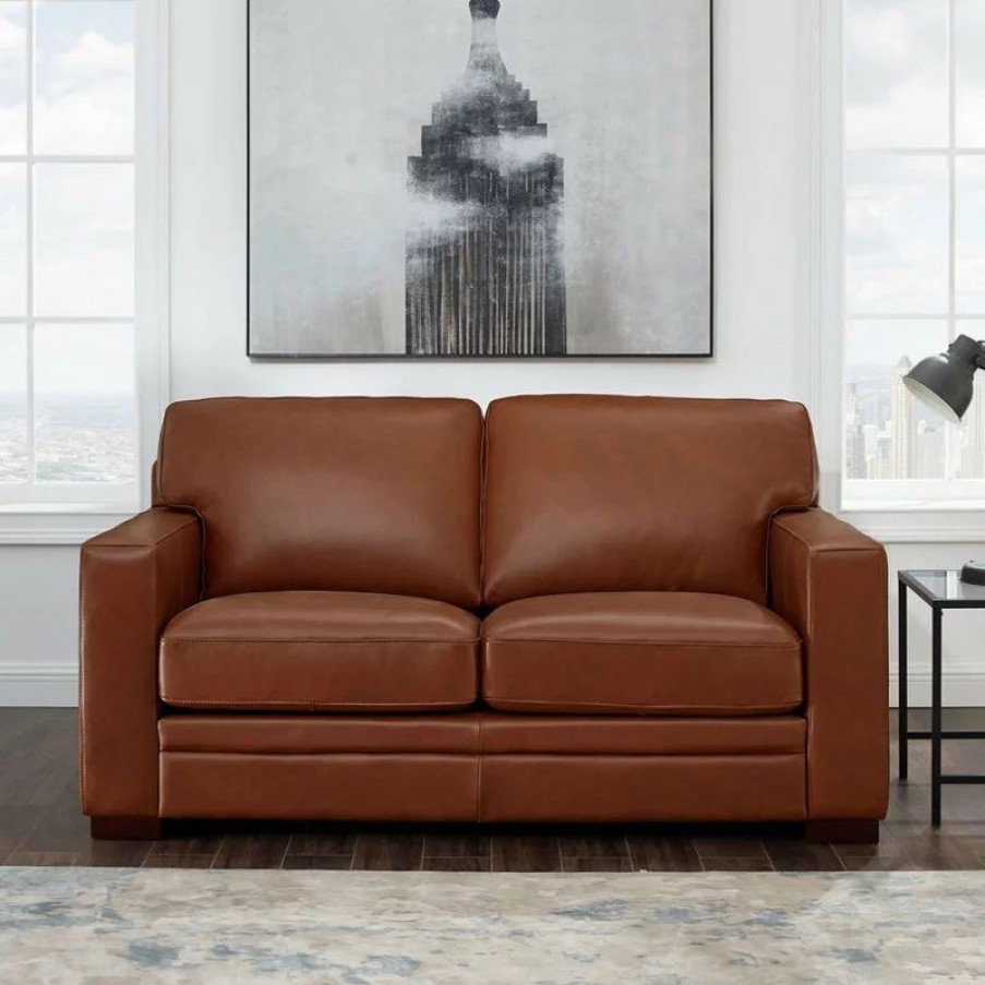 Sofas & Sectionals * | Hydeline Usa Hydeline Dillon Top Grain Leather Sofa Collection, Cinnamon Brown, Loveseat