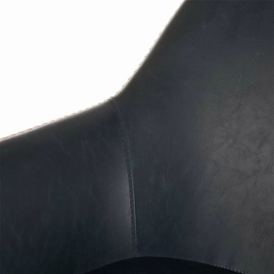 Chairs * | Glitzhome Mid-Century Modern Vintage Navy Blue Leatherette Dining Armchair, Set Of 2