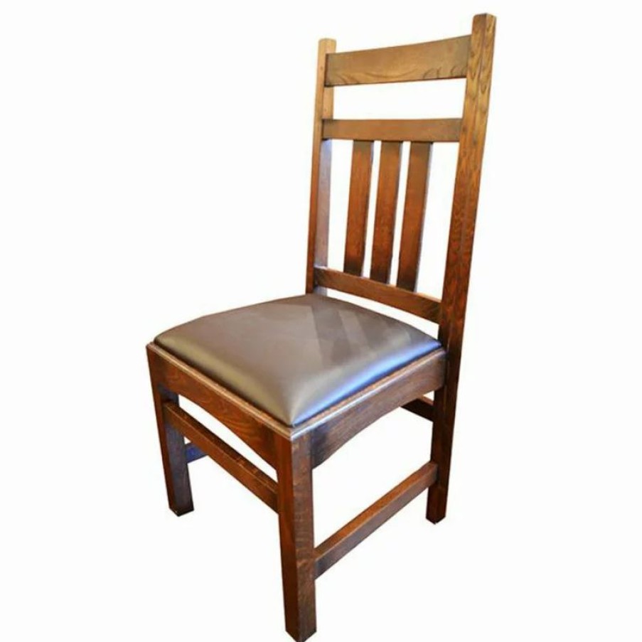 Chairs * | Crafters And Weavers Mission Oak & Leather Dining Chair Set Of 2