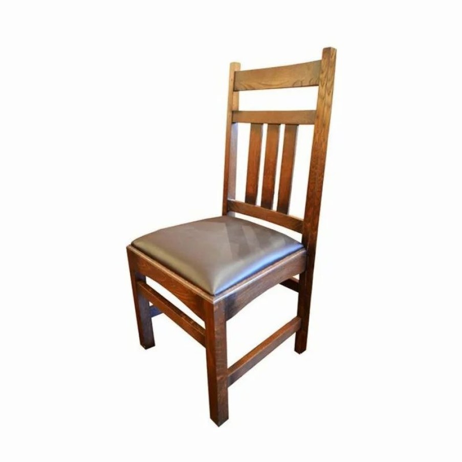 Chairs * | Crafters And Weavers Mission Oak & Leather Dining Chair Set Of 2