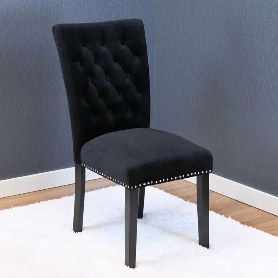 Chairs * | Mod The Eleanor Dining Chair, Black, Velvet, Set Of 2