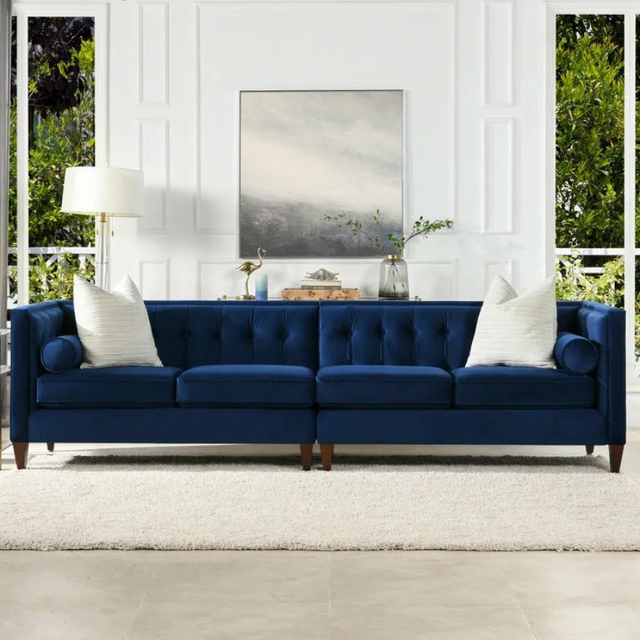 Sofas & Sectionals * | Jennifer Taylor Home Jack 118 Modern Tuxedo Tufted Long Modular Sofa, Navy Blue Velvet