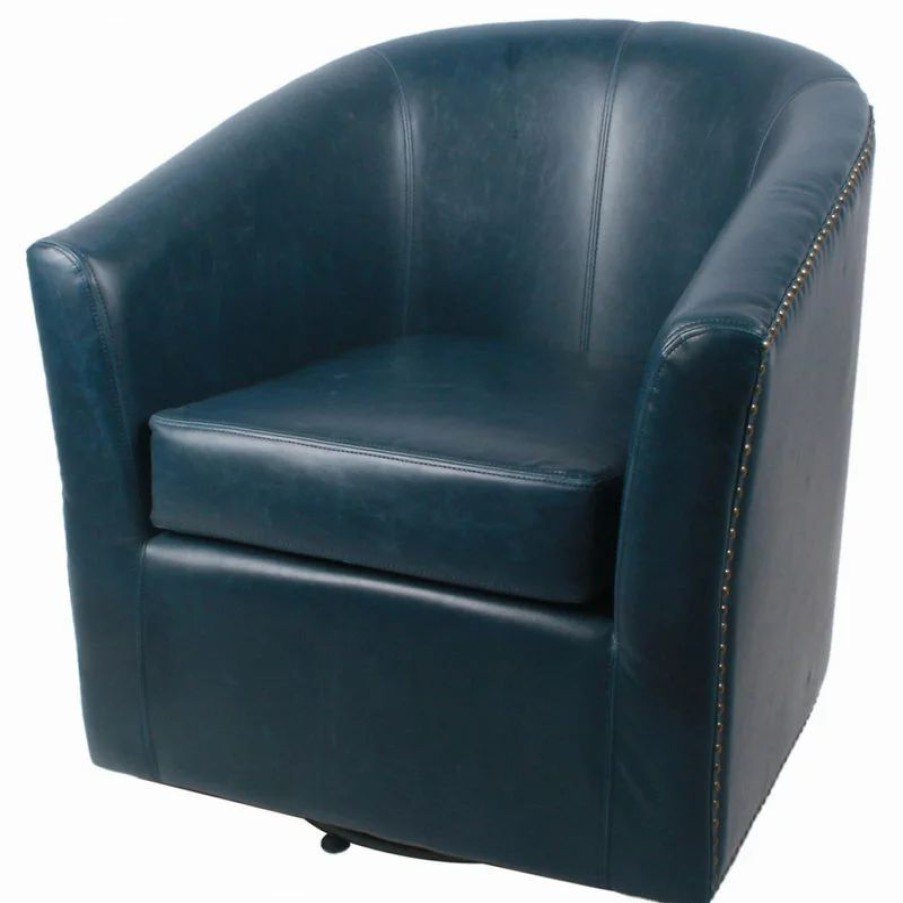 Chairs * | New Pacific Direct Inc. Ernest Bonded Leather Swivel Chair, Vintage Blue