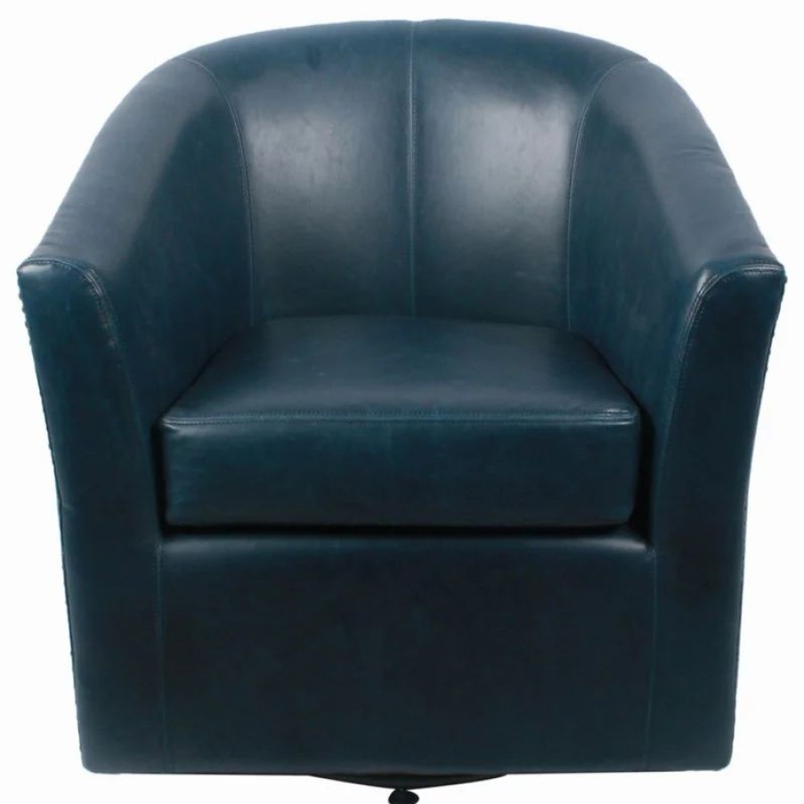 Chairs * | New Pacific Direct Inc. Ernest Bonded Leather Swivel Chair, Vintage Blue