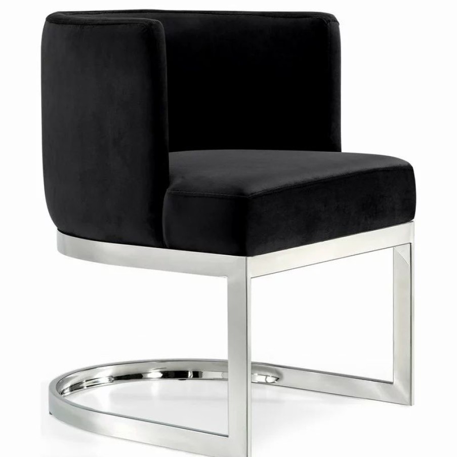 Chairs * | Mod The Fay Dining Chair, Black And Chrome, Velvet