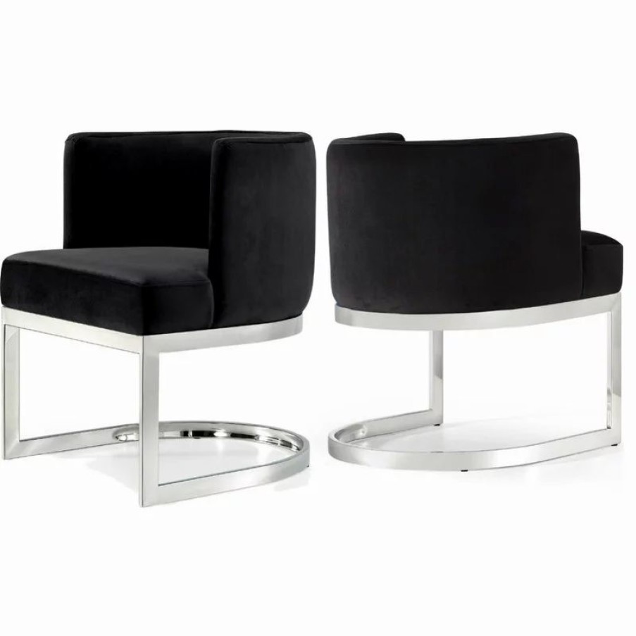 Chairs * | Mod The Fay Dining Chair, Black And Chrome, Velvet