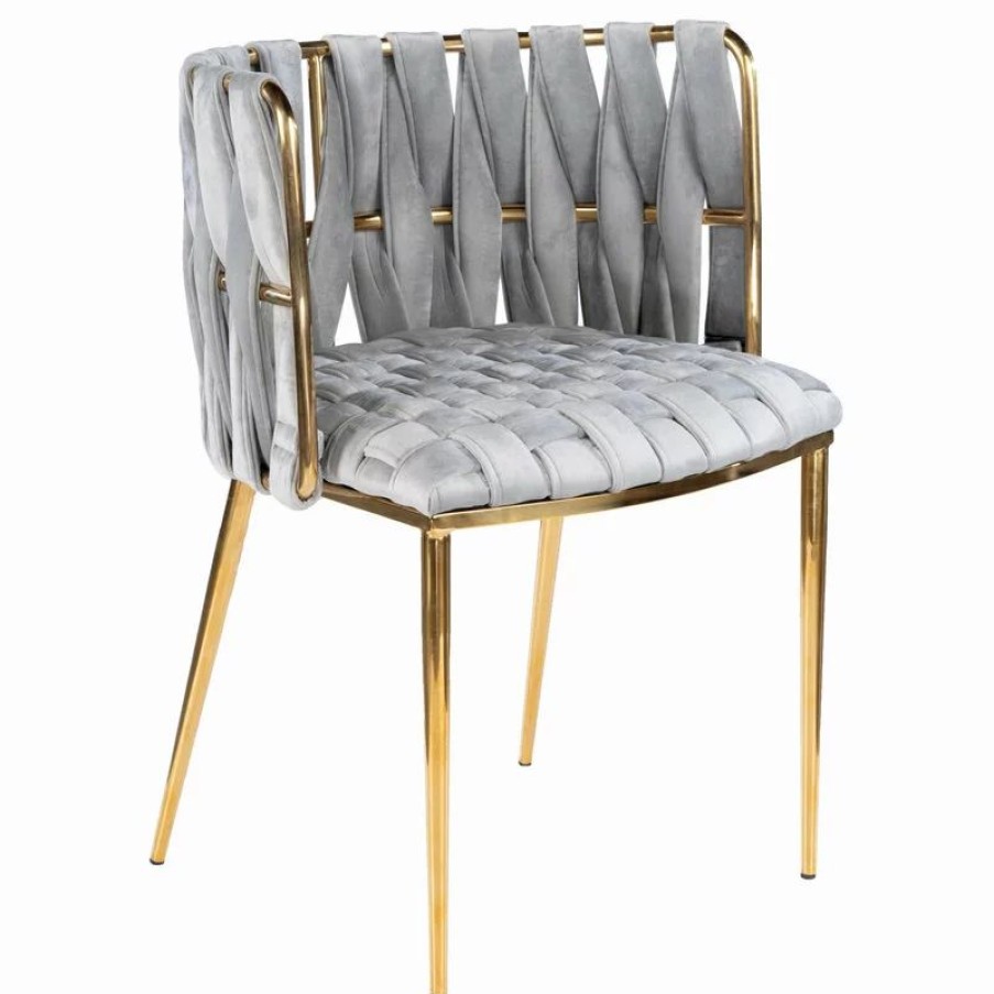 Chairs * | Mod The Eterno Dining Chair, Gray And Gold, Velvet