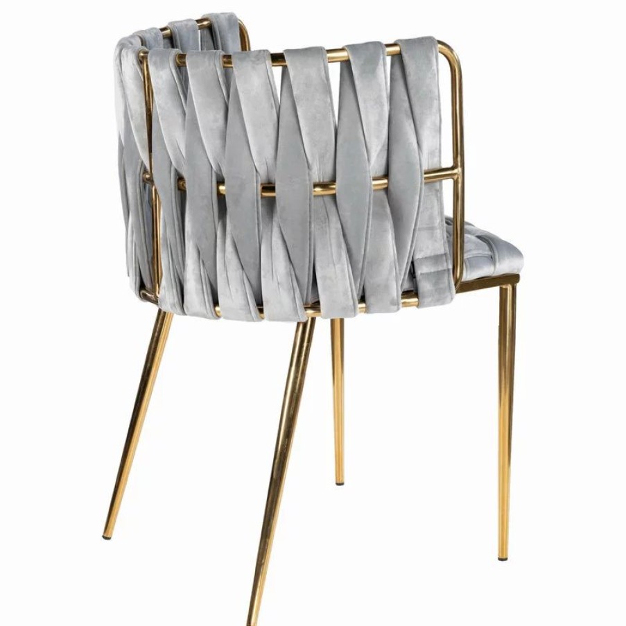 Chairs * | Mod The Eterno Dining Chair, Gray And Gold, Velvet