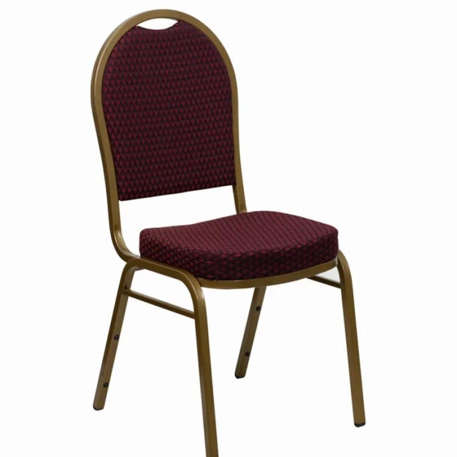 Chairs * | Flash Furniture Dome Back Stacking Banquet Chair In Burgundy Patterned Fabric Gold Frame