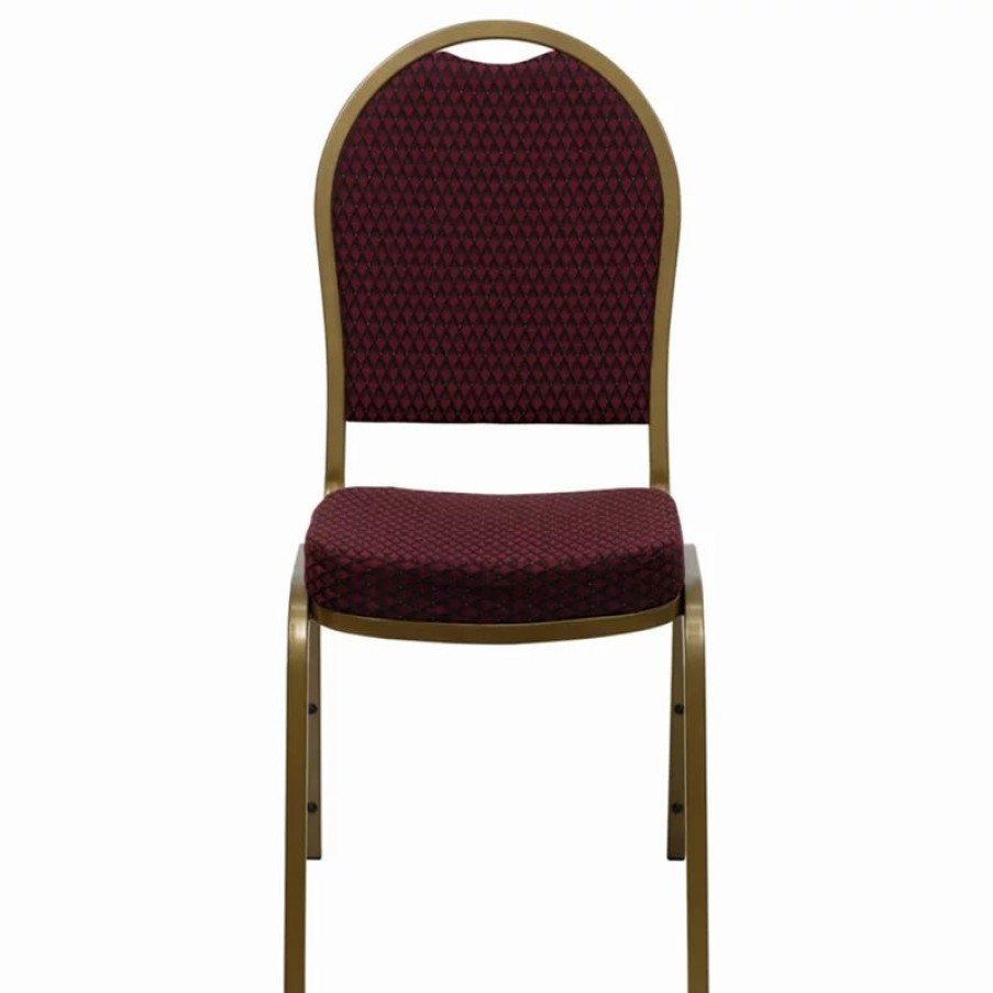 Chairs * | Flash Furniture Dome Back Stacking Banquet Chair In Burgundy Patterned Fabric Gold Frame