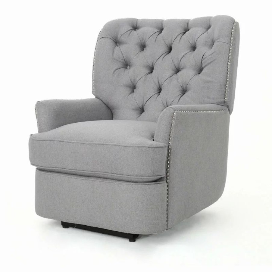 Chairs * | Gdfstudio Gdf Studio Palermo Tufted Fabric Power Recliner Chair, Light Gray