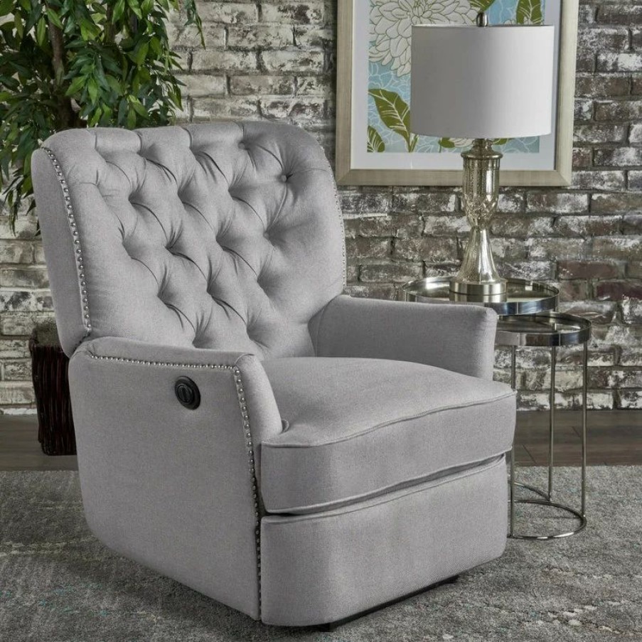Chairs * | Gdfstudio Gdf Studio Palermo Tufted Fabric Power Recliner Chair, Light Gray