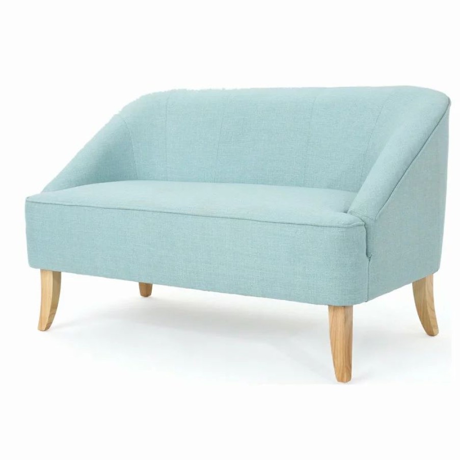 Sofas & Sectionals * | Gdfstudio Gdf Studio Jasper Mid Century Modern Fabric Loveseat, Light Blue