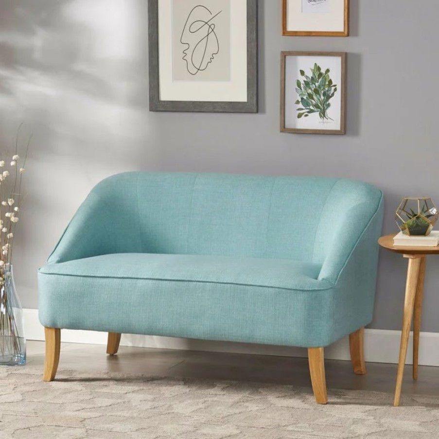Sofas & Sectionals * | Gdfstudio Gdf Studio Jasper Mid Century Modern Fabric Loveseat, Light Blue