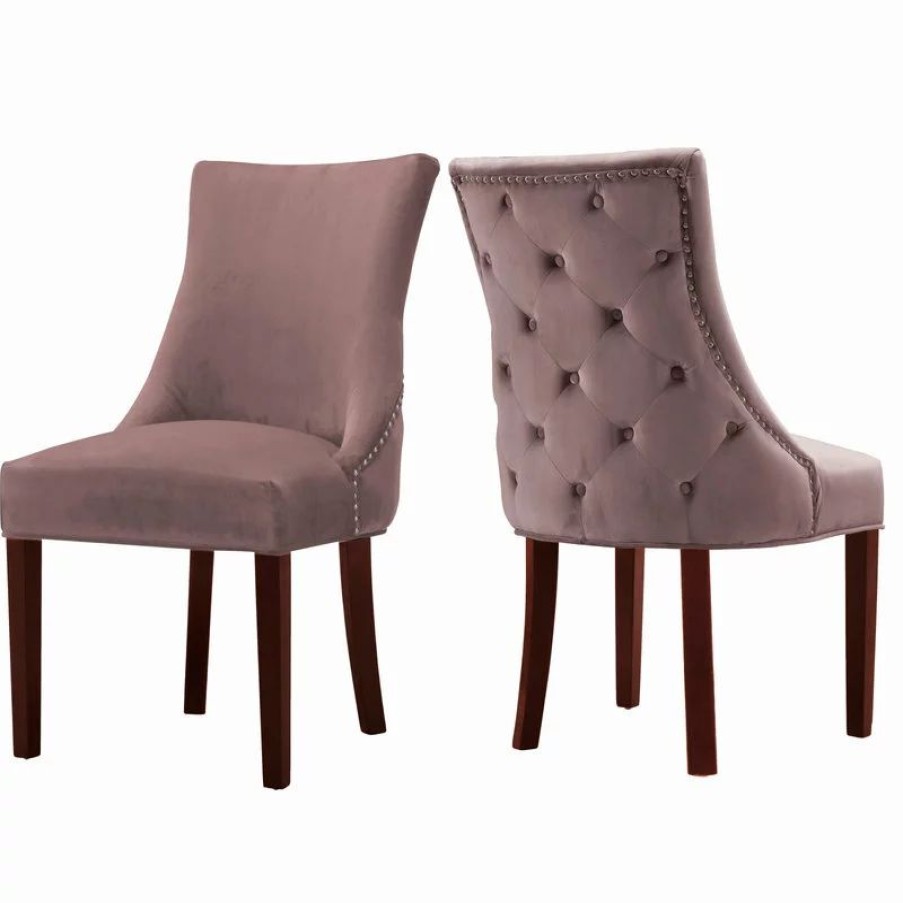 Chairs * | Mod The Splendor Dining Chair, Pink, Velvet, Set Of 2