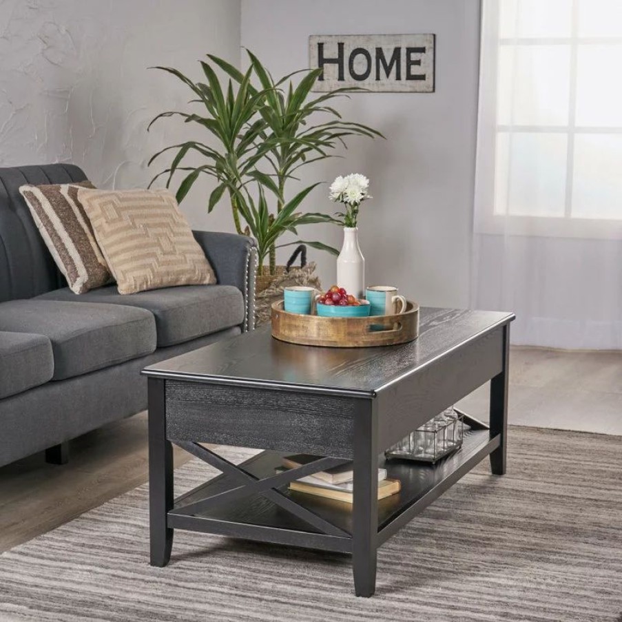 Coffee & Accent Tables * | Gdfstudio Laurel Farmhouse Faux Wood Lift Top Coffee Table, Black