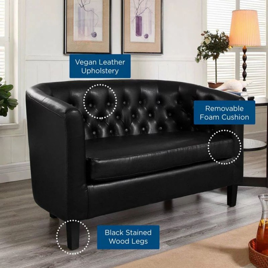 Sofas & Sectionals * | Lexmod Prospect Faux Leather Loveseat, Black