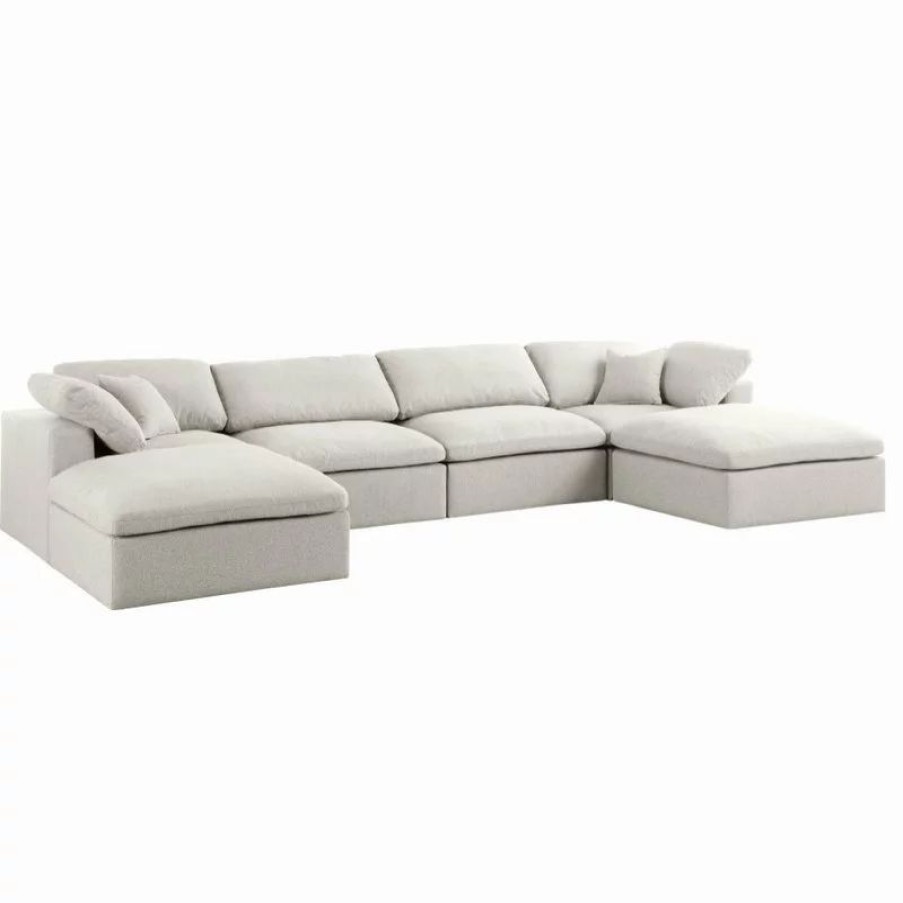 Sofas & Sectionals * | Meridian Furniture Serene Cloud-Like Comfort Modular Sectional, Cream, 4-Seater And 2 Ottomans