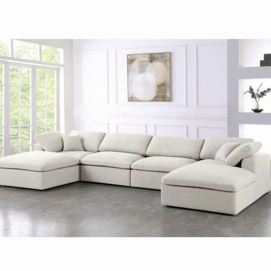 Sofas & Sectionals * | Meridian Furniture Serene Cloud-Like Comfort Modular Sectional, Cream, 4-Seater And 2 Ottomans