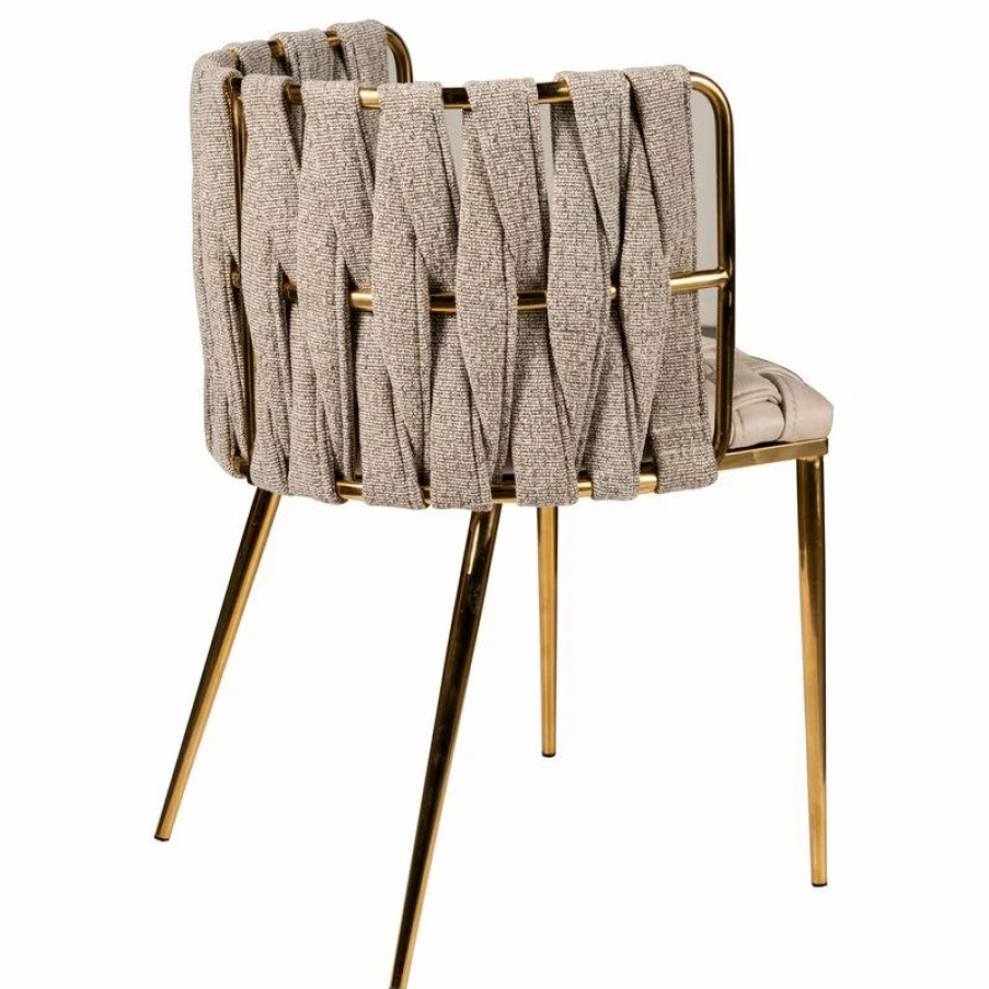 Chairs * | Mod The Eterno Dining Chair, Off White And Gold, Fabric And Faux Leather